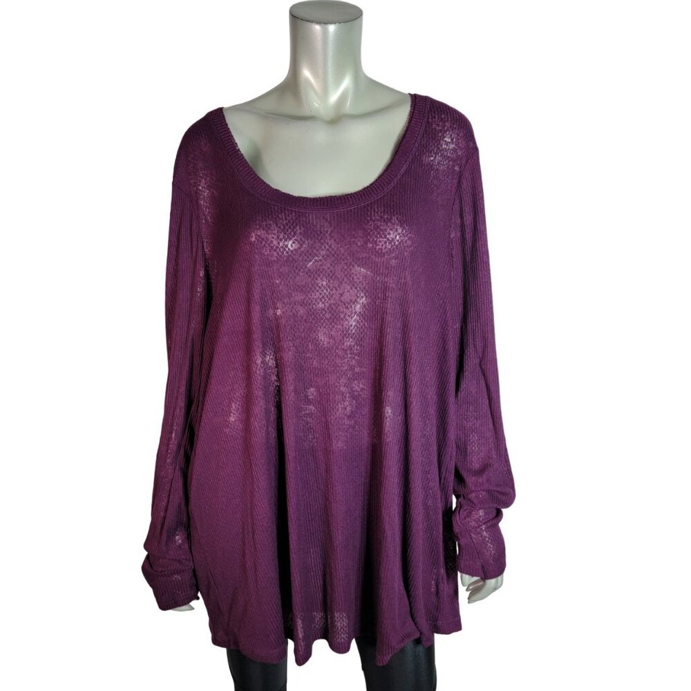 Willow Bay‎ Top Plus Size 4X Lightweight Sheer Stretch Long Sleeve Casual Purple
